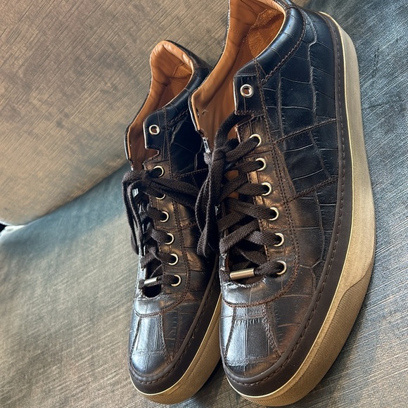 Men’s Jimmy Choo Brown Embossed Leather Croc Sneakers-sz 11 - Picture 2 of 9